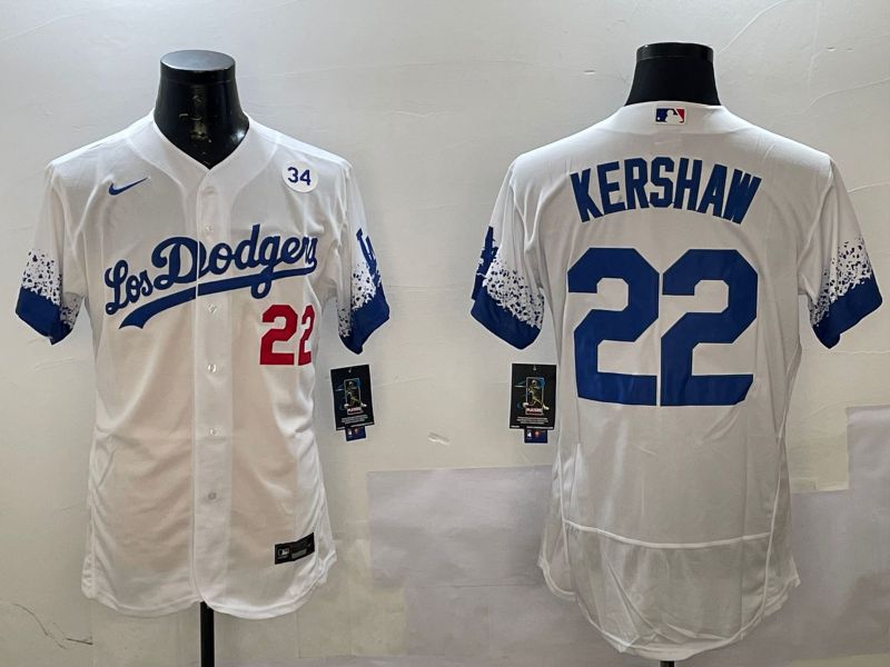 Men Los Angeles Dodgers #22 Kershaw White City Edition Elite Nike 2025 MLB Jersey style 2